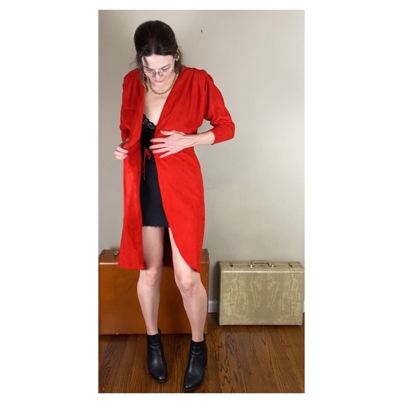 Vintage Suede Red Wrap Dress - Picture 7 of 10